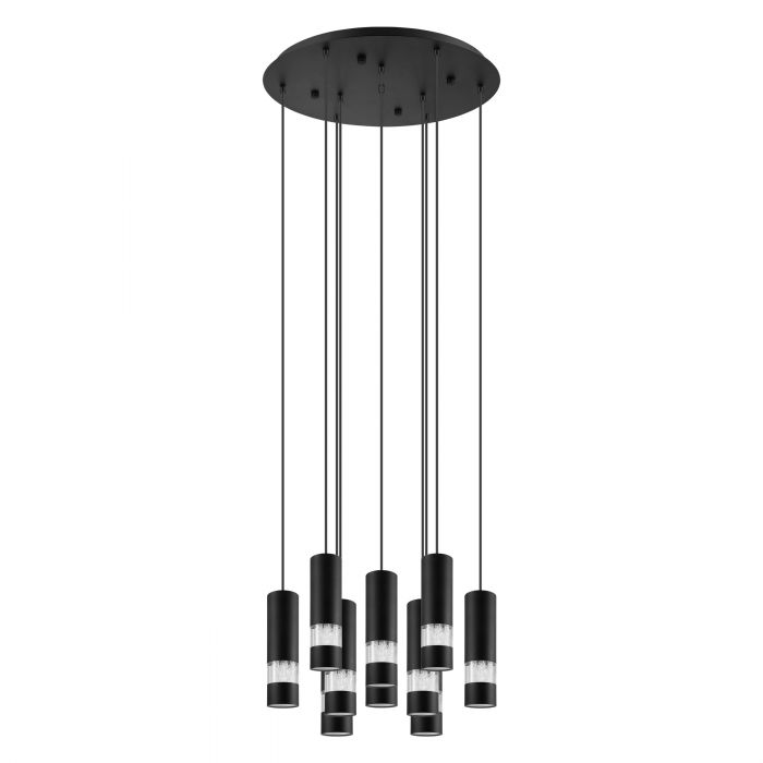 Bernabeta 10 Light Round Cluster Black and Clear Modern Pendant