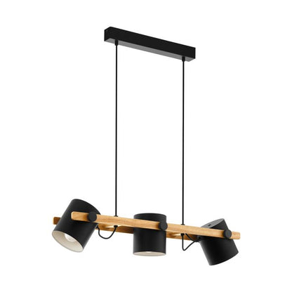 Hornwood 3 Light Black and Timber Modern Pendant