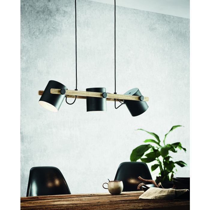 Hornwood 3 Light Black and Timber Modern Pendant