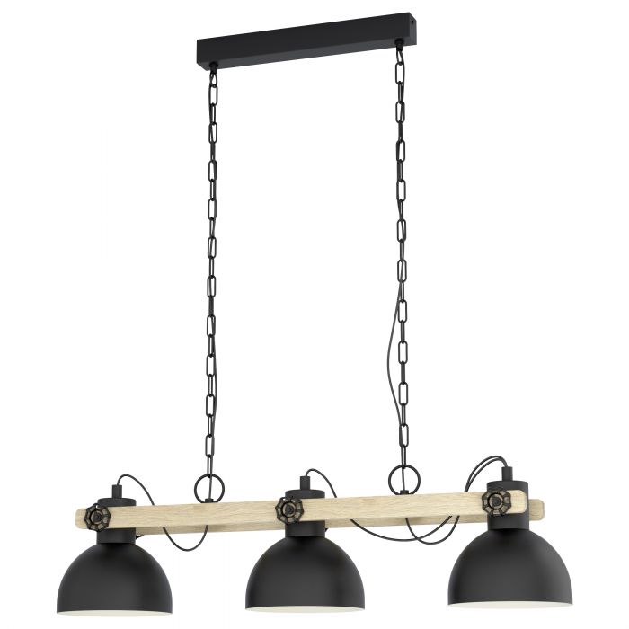 Lubenham Industrial Timber and Black 3 Light Pendant