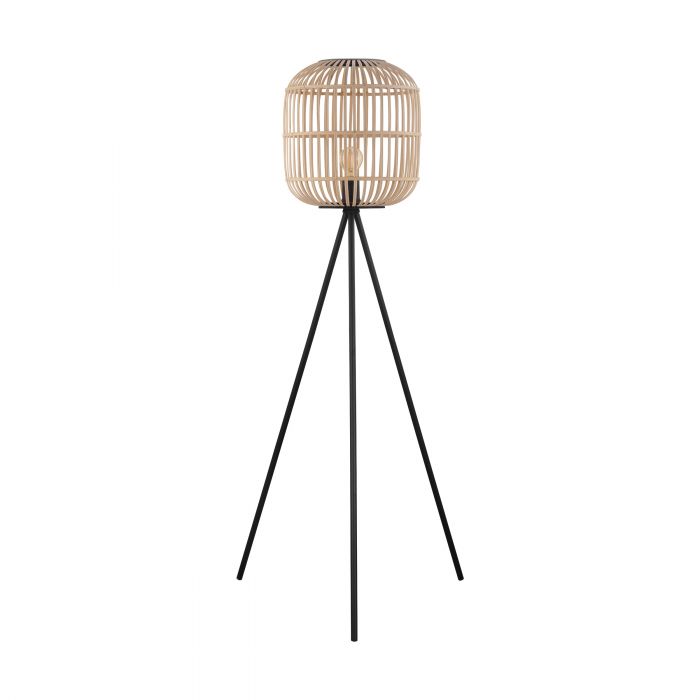 Bordesley Natural Timber with Black Floor Lamp