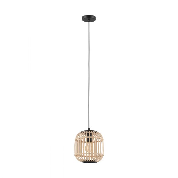 Bordesley 1 Light Small Natural Timber with Black Pendant