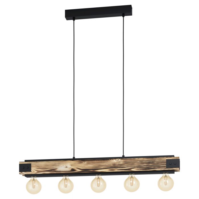 Layham Vintage Timber and Black 5 Light Pendant