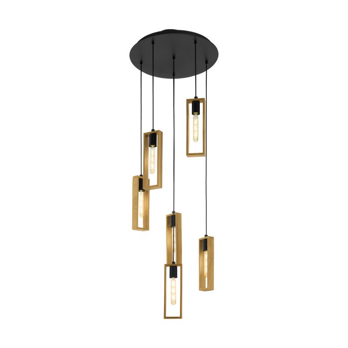 Littleton 6 Light Black and Timber Modern Pendant