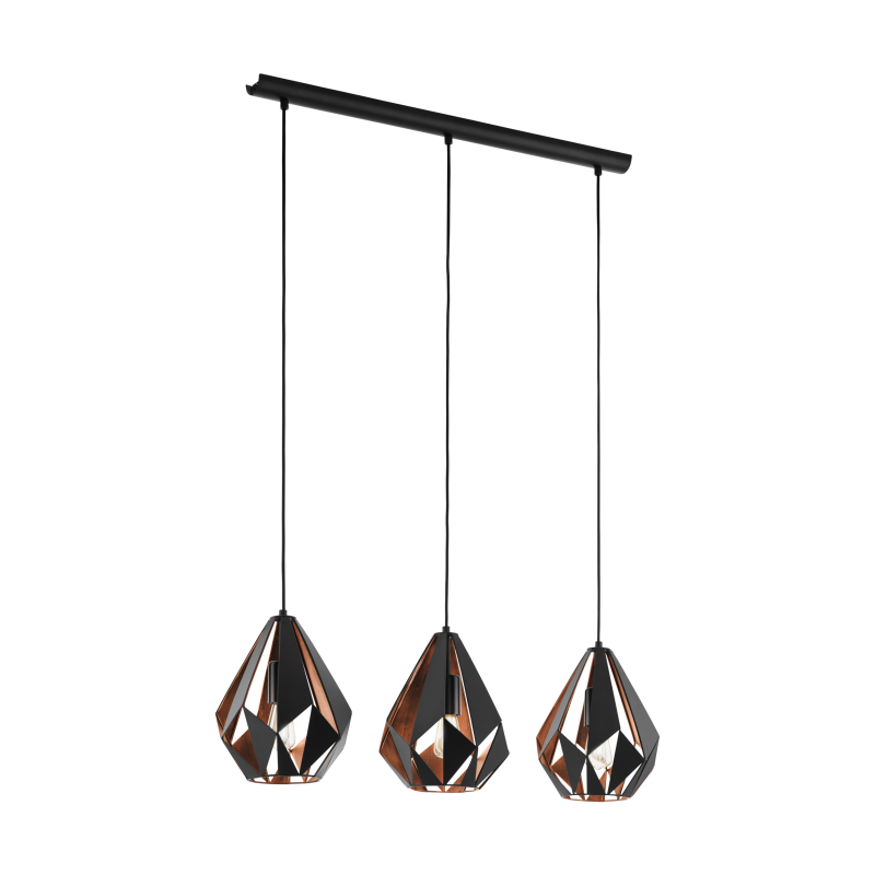 Carlton Black/Copper Small 3 Light Bar Prism Cut Pendant