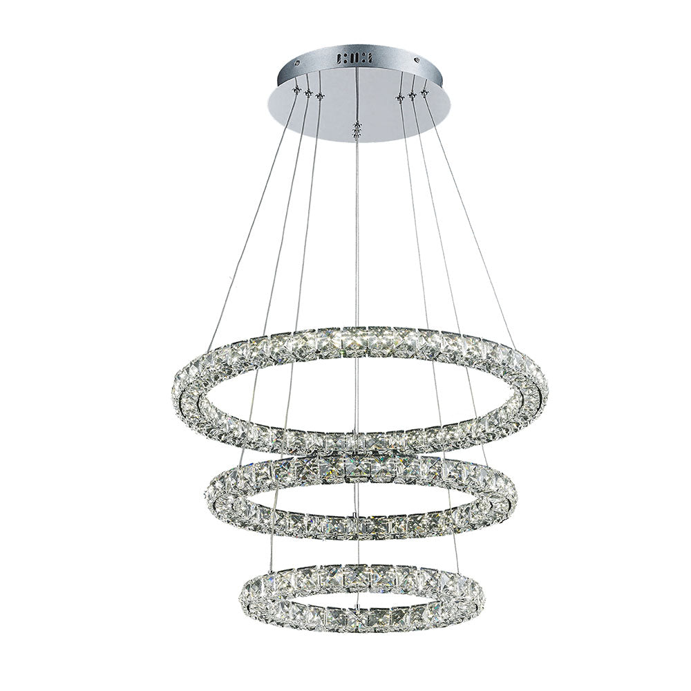 Argus 3 Ring Tri-Colour LED 44w Crystal Chandelier Pendant