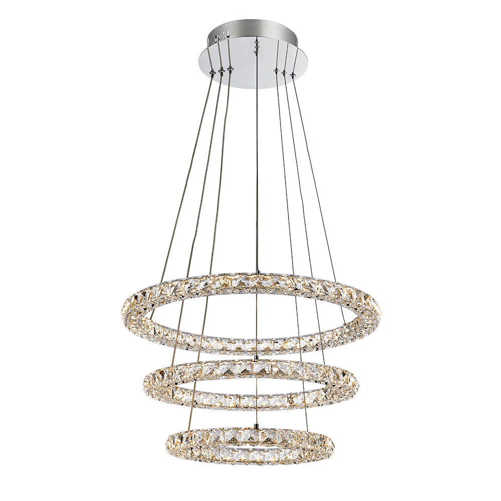 Argus 3 Ring Tri-Colour LED 44w Crystal Chandelier Pendant