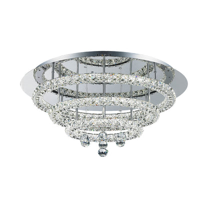 Horos 3 Tier Tri-Colour LED 56wt Round Crystal Frame and Drops Ceiling Light