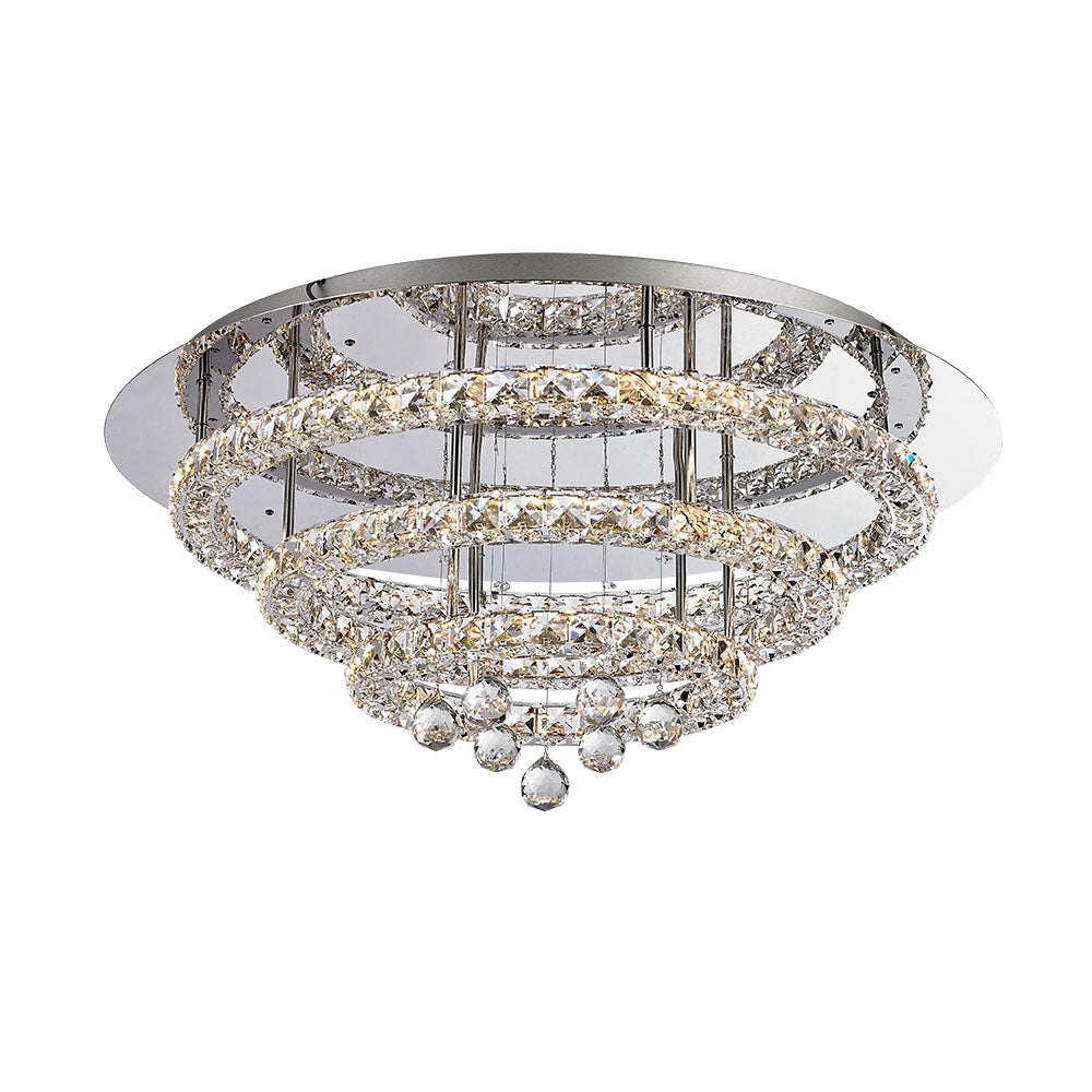 Horos 3 Tier Tri-Colour LED 37wt Round Crystal Frame and Drops Ceiling Light