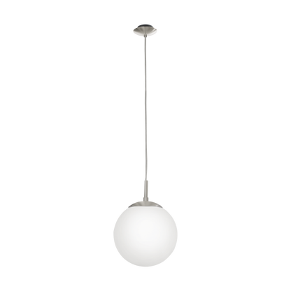 Rondo 200mm Satin Nickel and Opal Glass Ball Pendant