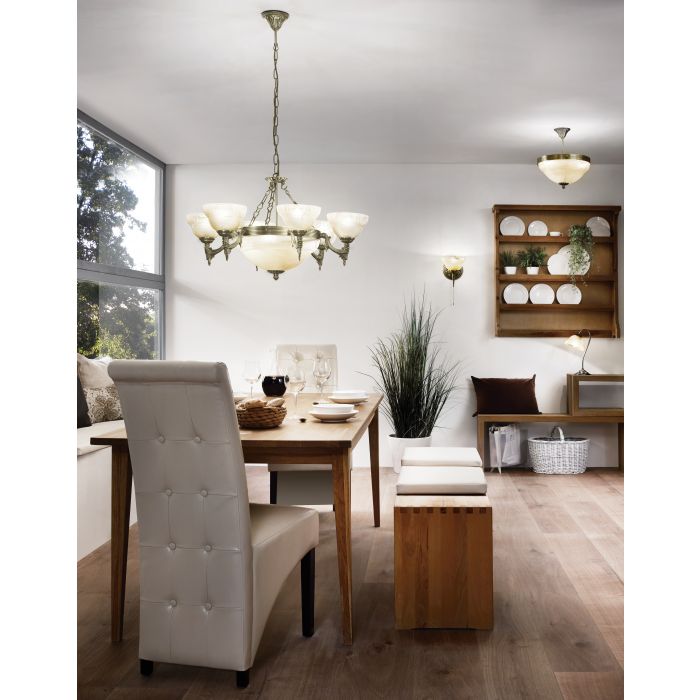 Marbella Traditional Bronze and Champagne Alabaster Glass Close to Ceiling Light