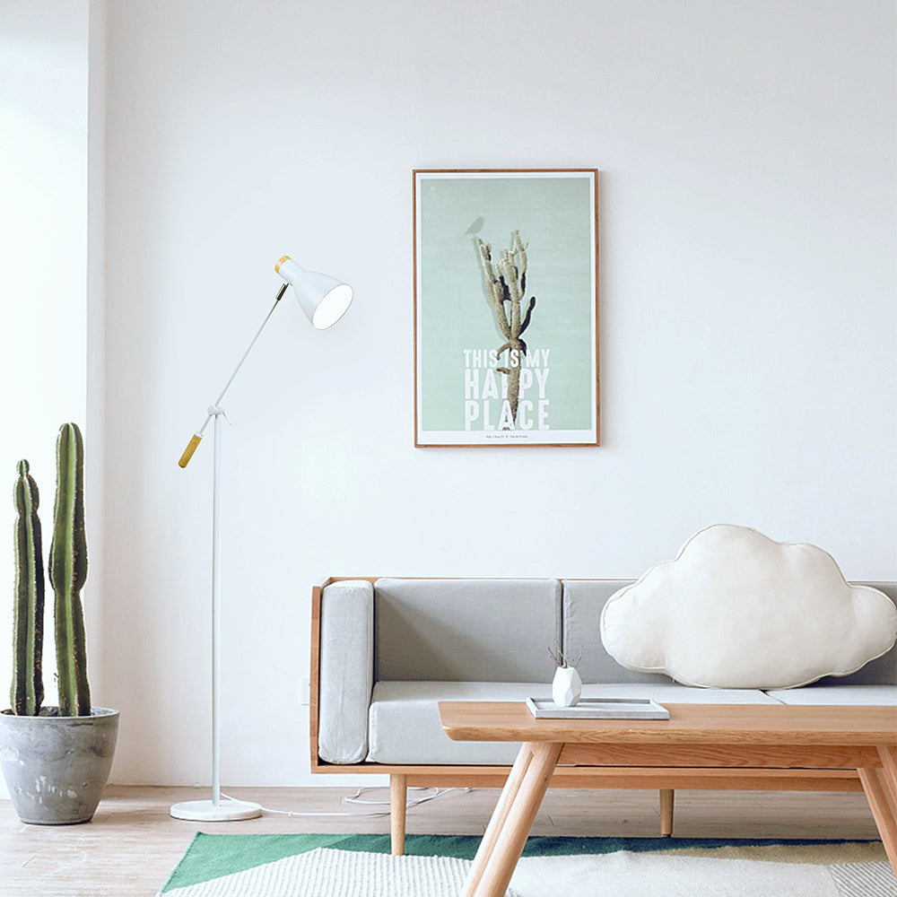 Scandinavian White and Timber Adjustable Modern Floor Lamp