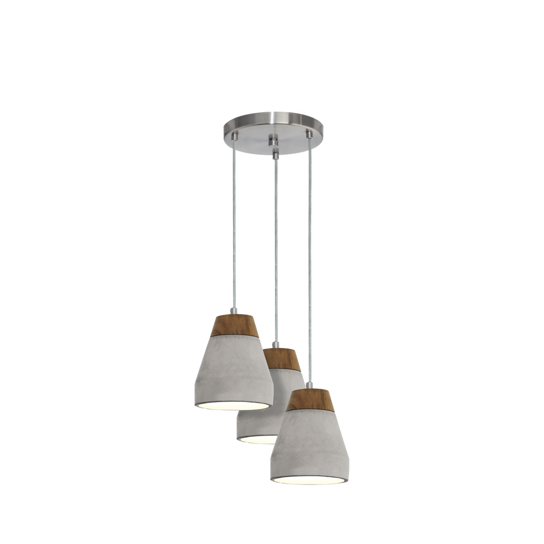 Tarega 3 Light Cluster Natural Wood and Concrete Pendant