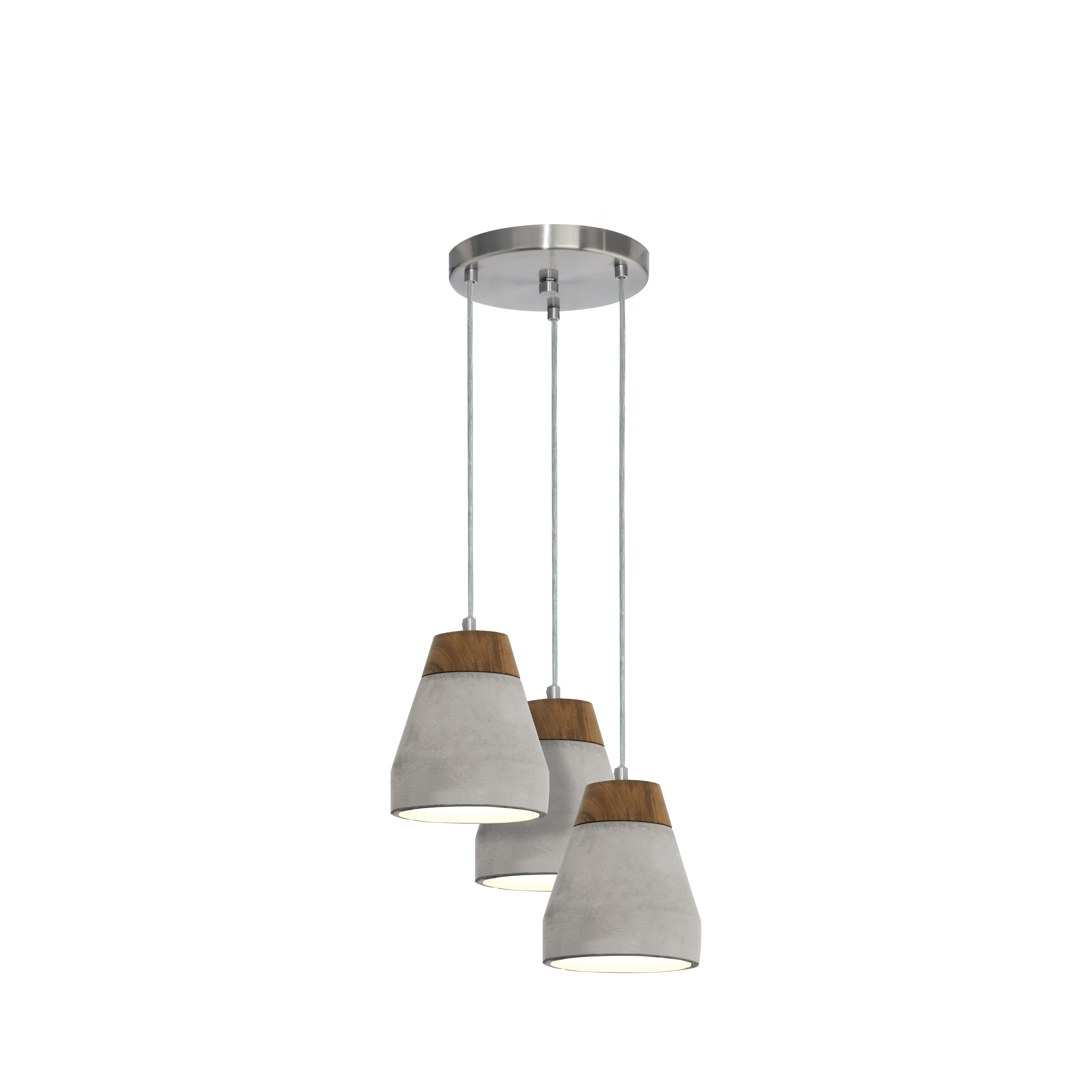 Tarega 3 Light Cluster Natural Wood and Concrete Pendant