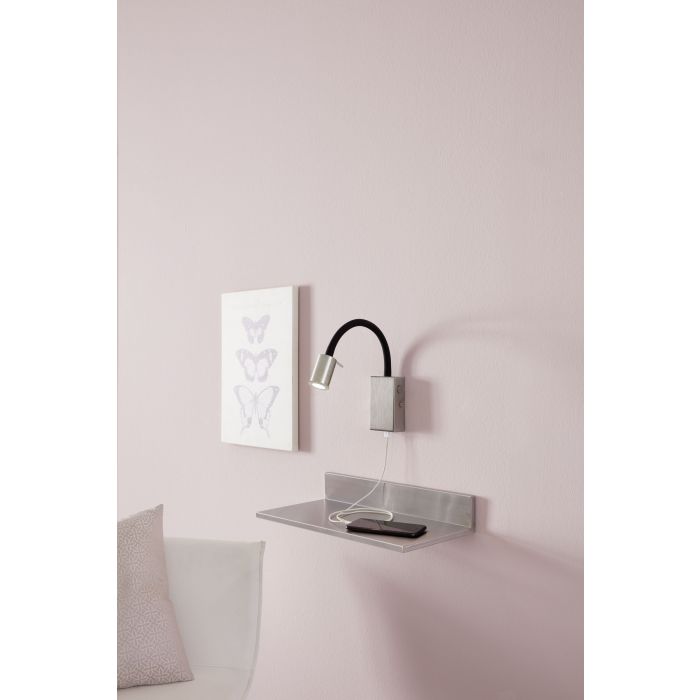 Tazzoli Satin Nickel and Black Adjustable LED Wall Light with USB Port