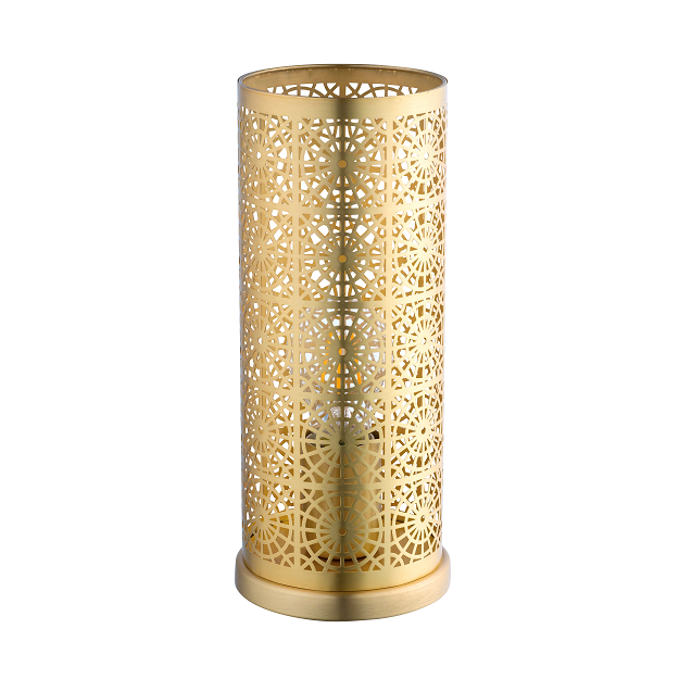 Bocal Satin Brass Radial Laser Cut Cylinder Table Lamp
