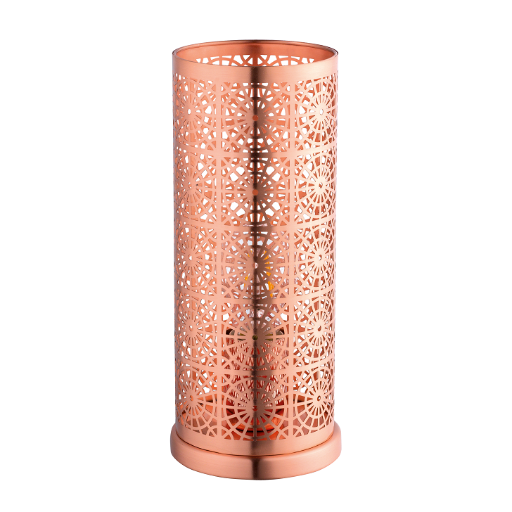 Bocal Brushed Copper Radial Laser Cut Cylinder Table Lamp