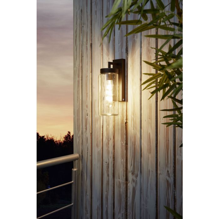 Bovolone Modern Black and Glass Exterior Wall Light
