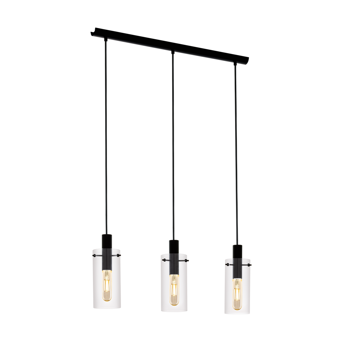 Montefino 3 Light Clear Glass Cylinder and Black Pendant