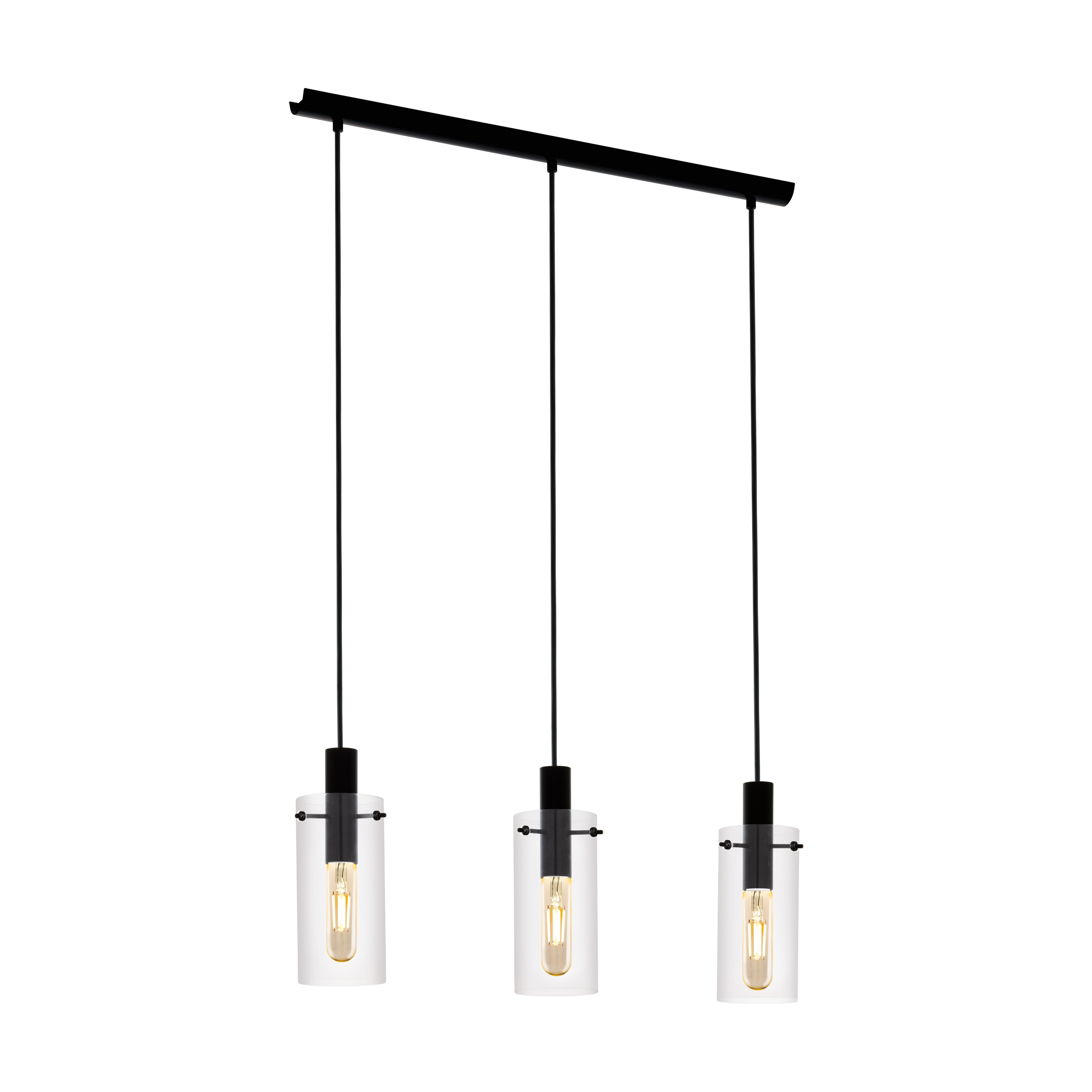 Montefino 3 Light Clear Glass Cylinder and Black Pendant