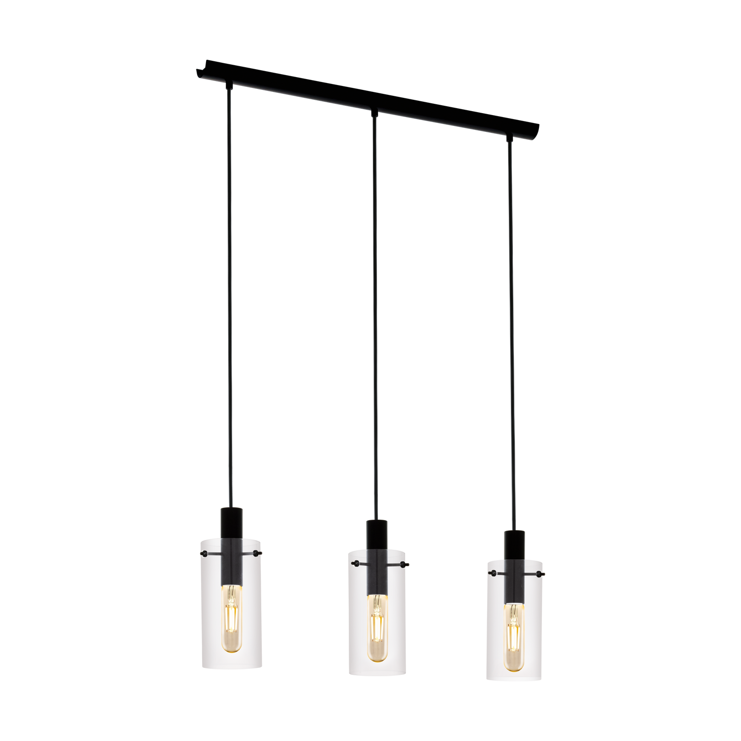 Montefino 3 Light Clear Glass Cylinder and Black Pendant