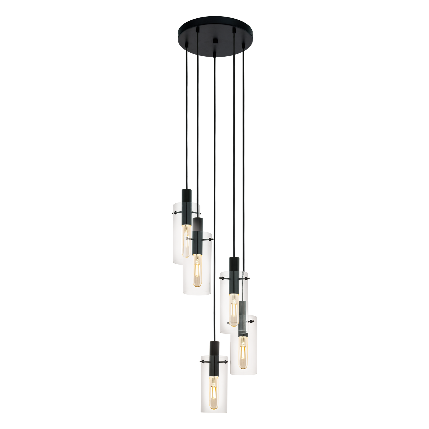 Montefino 5 Light Clear Glass Cylinder and Black Pendant