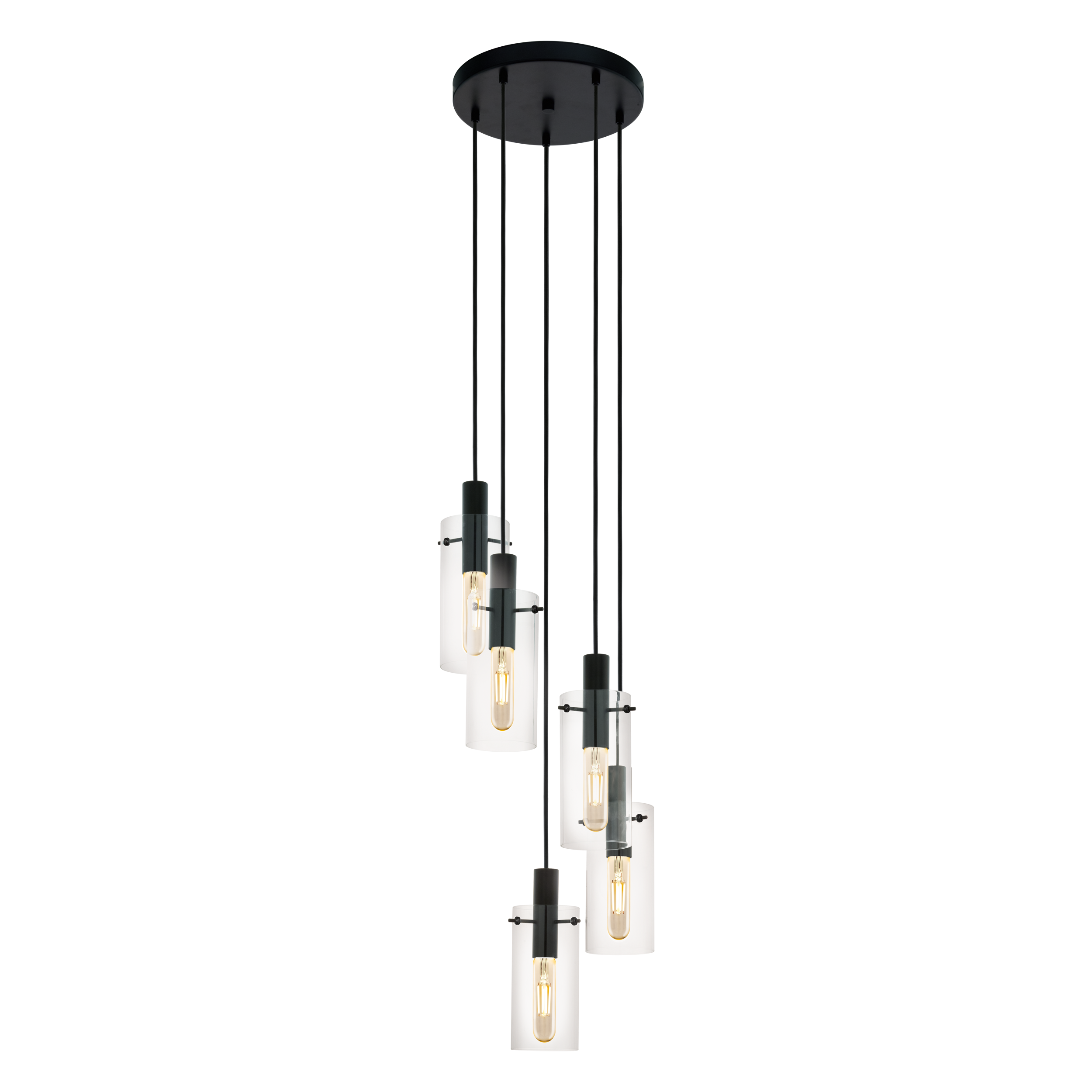 Montefino 5 Light Clear Glass Cylinder and Black Pendant