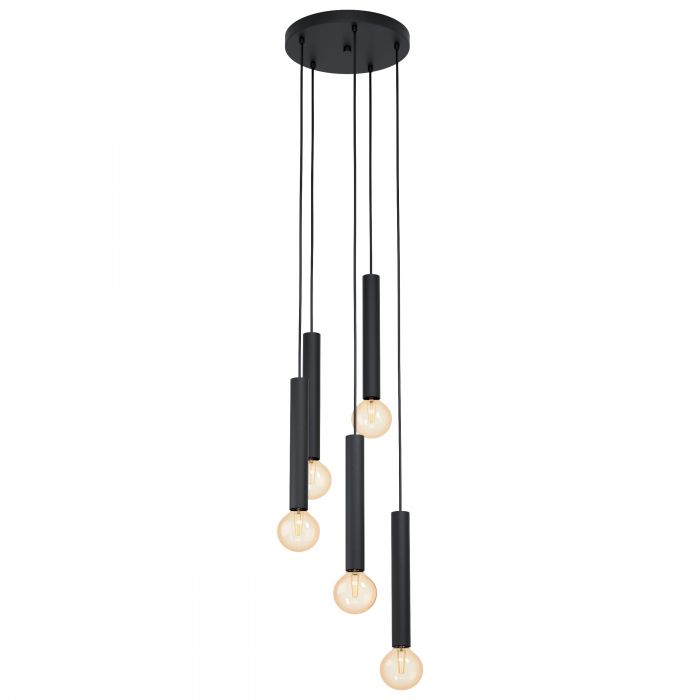 Cortenova 5 Light Cluster Black Tubular Modern Pendant