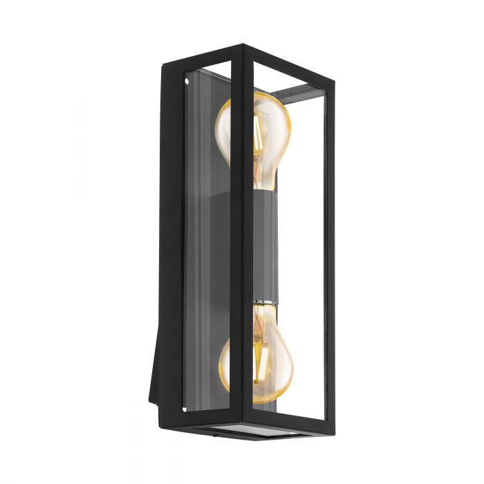 Alamonte 1 Two Light Outdoor Black and Glass Modern Wall Light