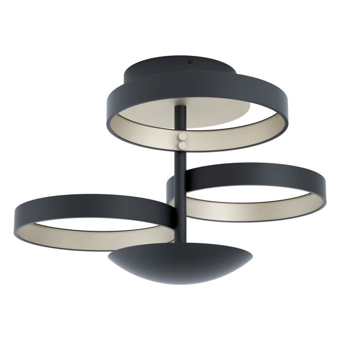 Gromola 3 Ring Black and Champagne Modern LED Close to Ceiling