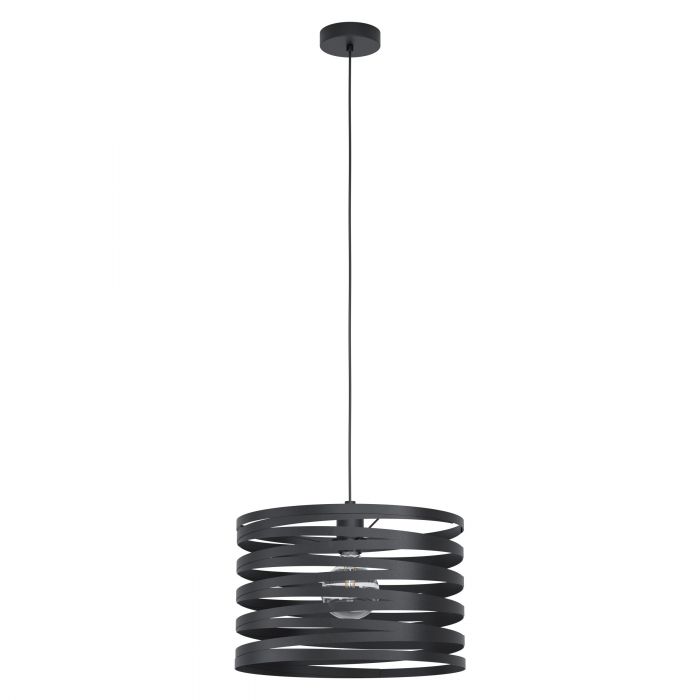 Cremella 37cm Black Spiral Drum Shade Modern Industrial Pendant