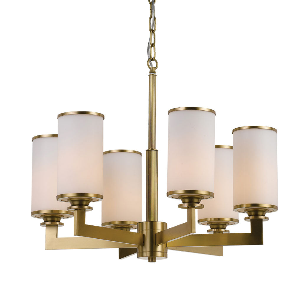 Ahern 6 Light Brass and Opal Glass Pendant