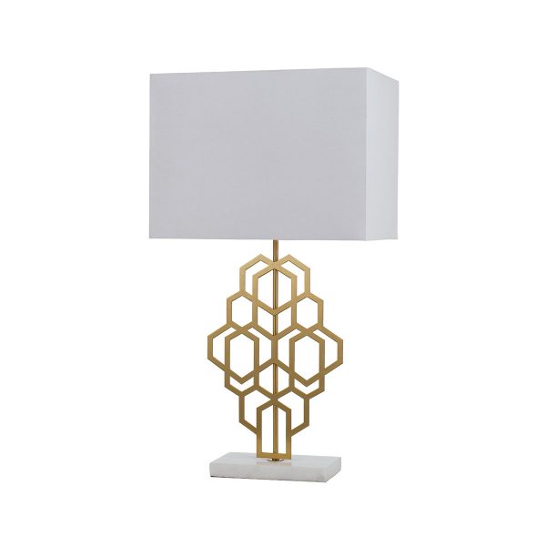 Akron Large White and Antique Gold Art Deco Modern Table Lamp