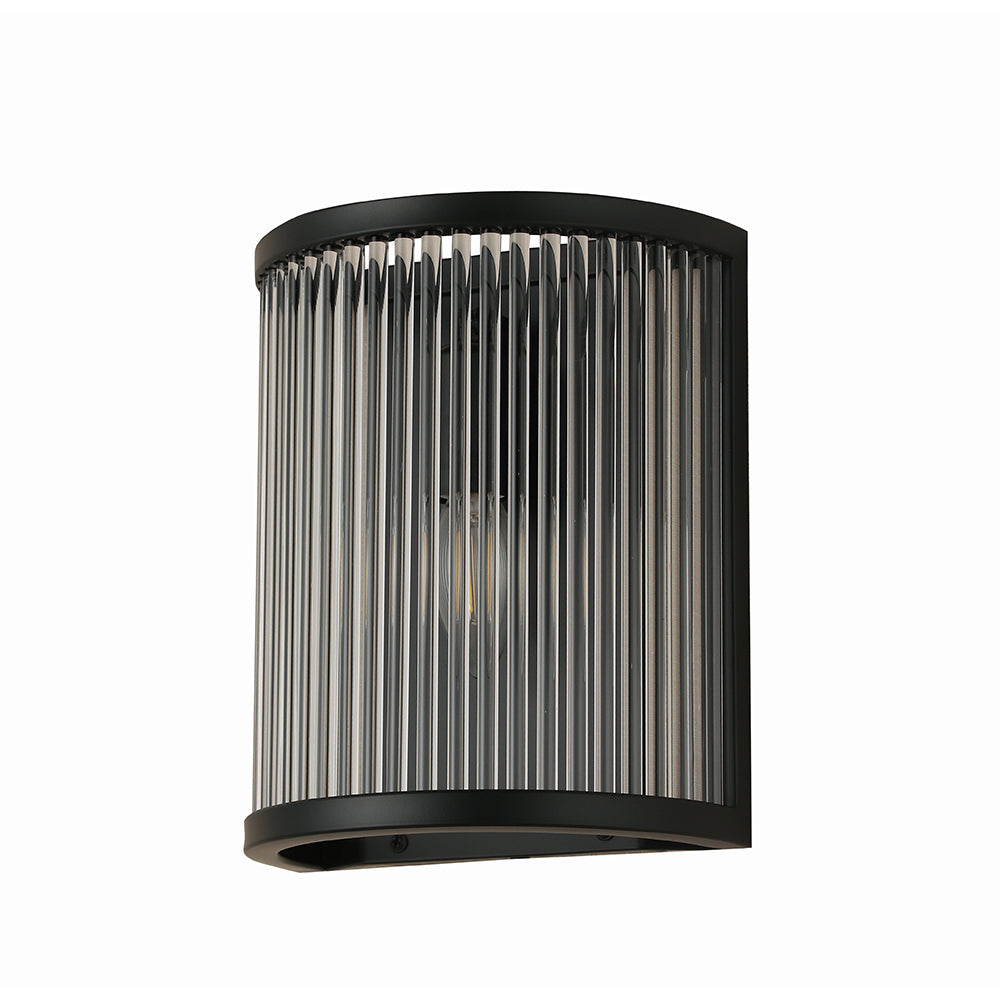 Hannah 1 Light Black and Clear Fluted Crystal Glass Wall Light by Amond