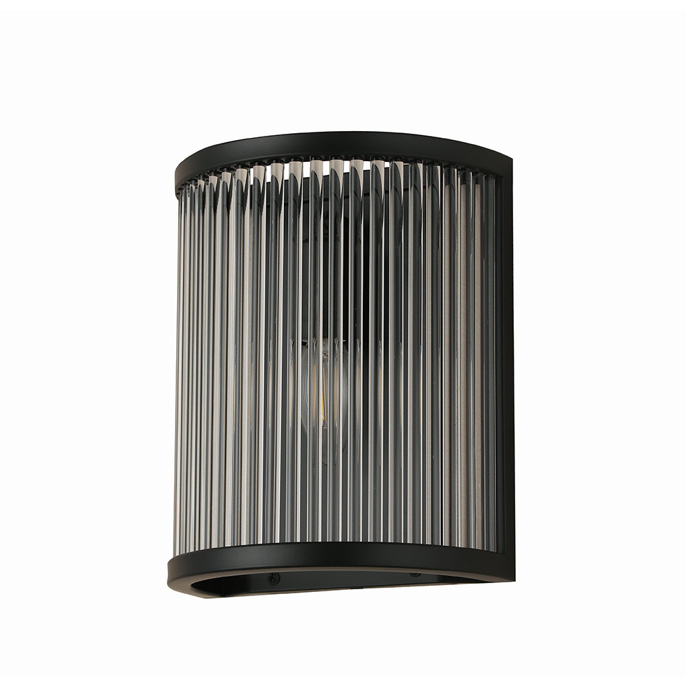 Hannah 1 Light Black and Clear Fluted Crystal Glass Wall Light by Amon