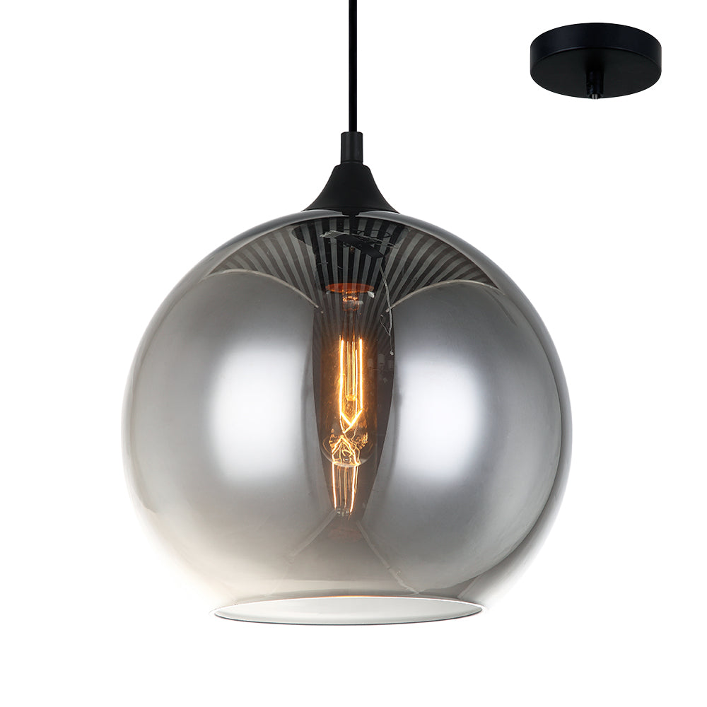 Libby 250mm Black and Smoke Glass Modern Pendant