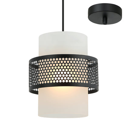 Mesh 180 Black with White Opal Glass Modern Industrial Pendant