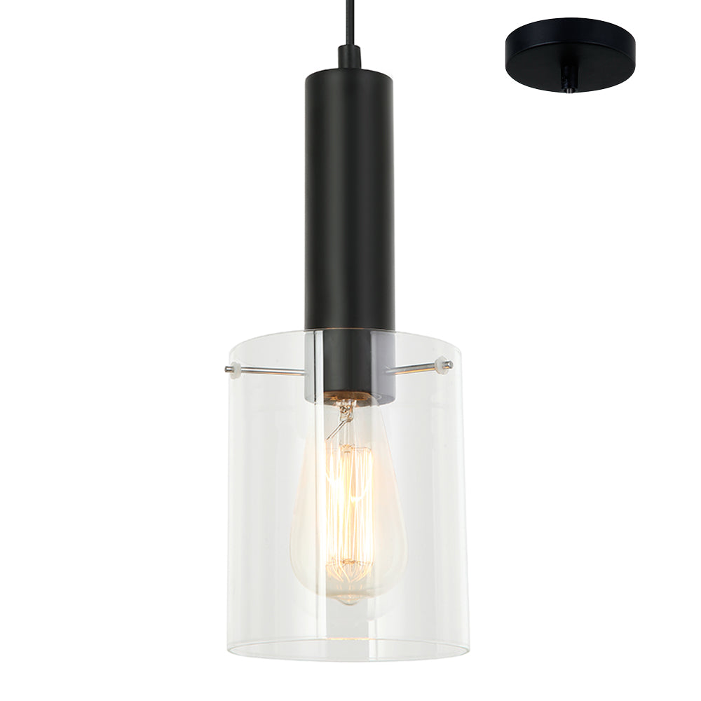 Rory Clear Glass Cylinder and Black Pendant by Amond