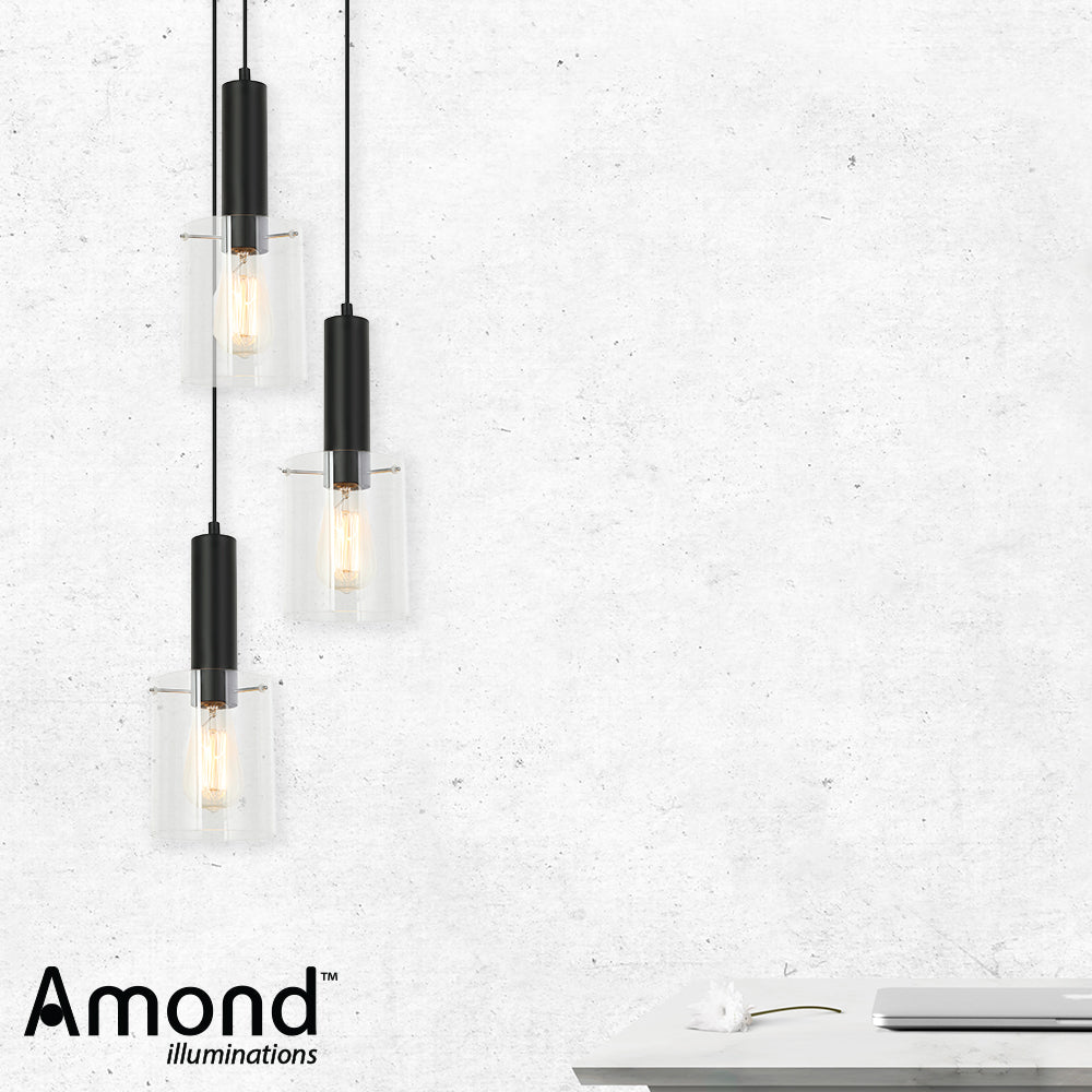 Rory Clear Glass Cylinder and Black Pendant by Amond