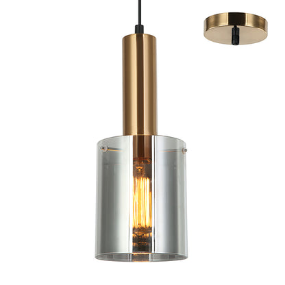 Rory Smoke Glass Cylinder and Bronze Pendant by Amond
