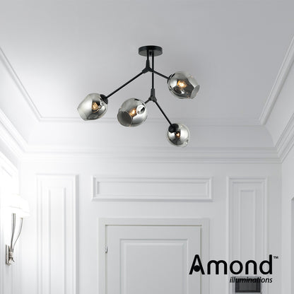 Styx 4 Piece Black and Dimple Smoke glass Close To Ceiling by Amond
