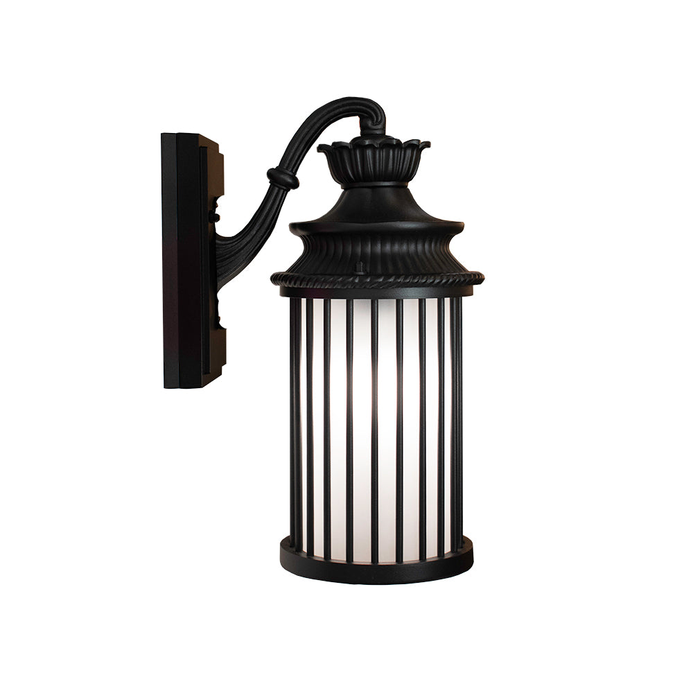 Tivoli 1 Arm Black and Frost Glass Traditional Outdoor Coach Light by Amond