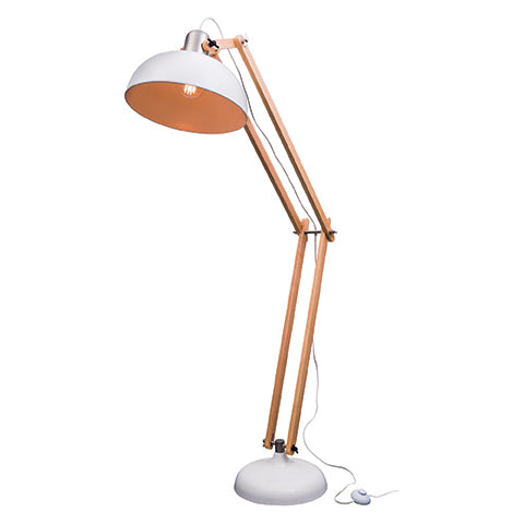 Alfred Matt White and Natural Modern Floor Lamp with Brushed Chrome