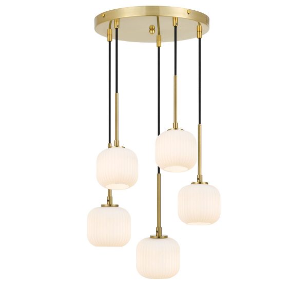 Bobo 5 Light Antique Gold with Opal Glass Pendant