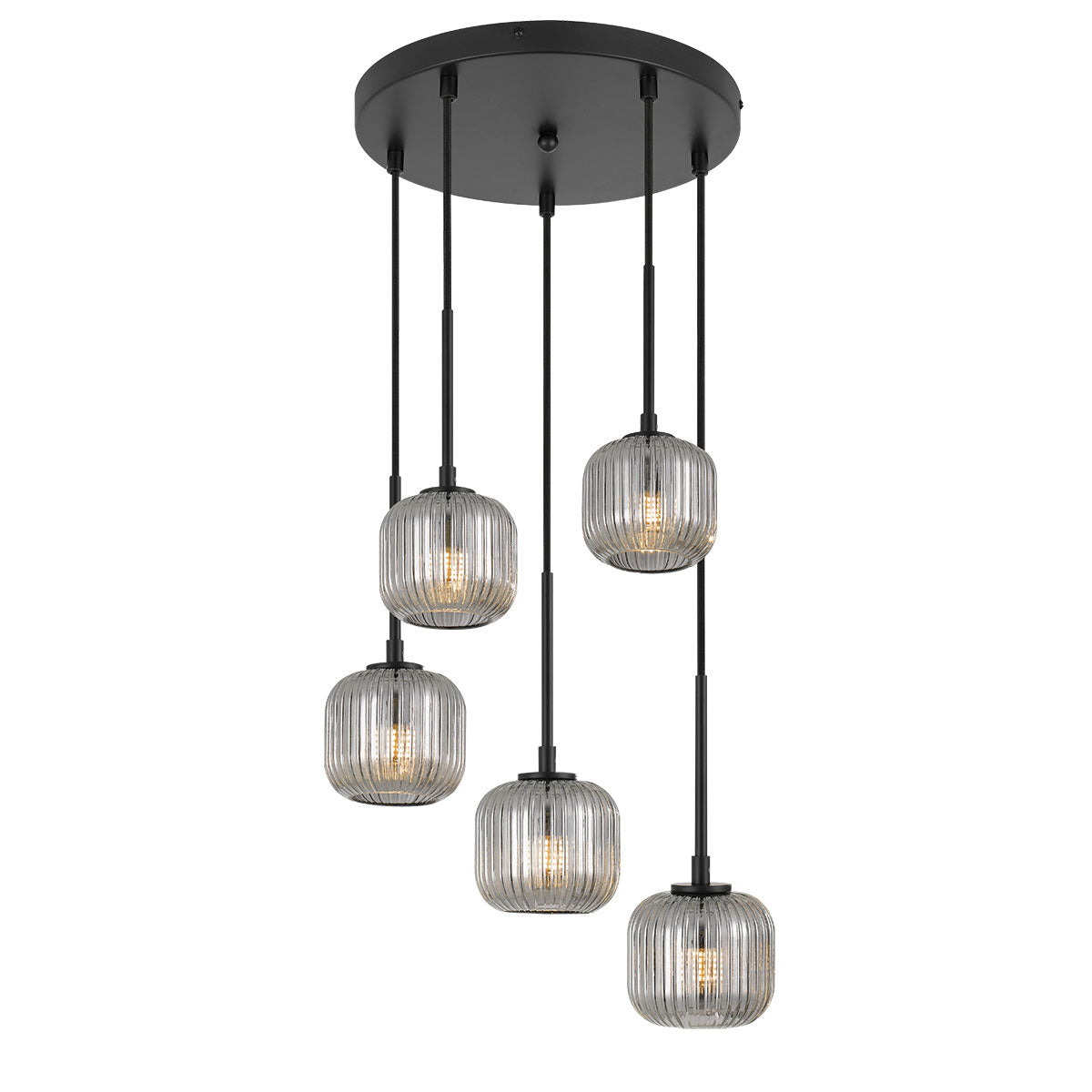 Bobo 5 Light Black with Smoke Glass Pendant