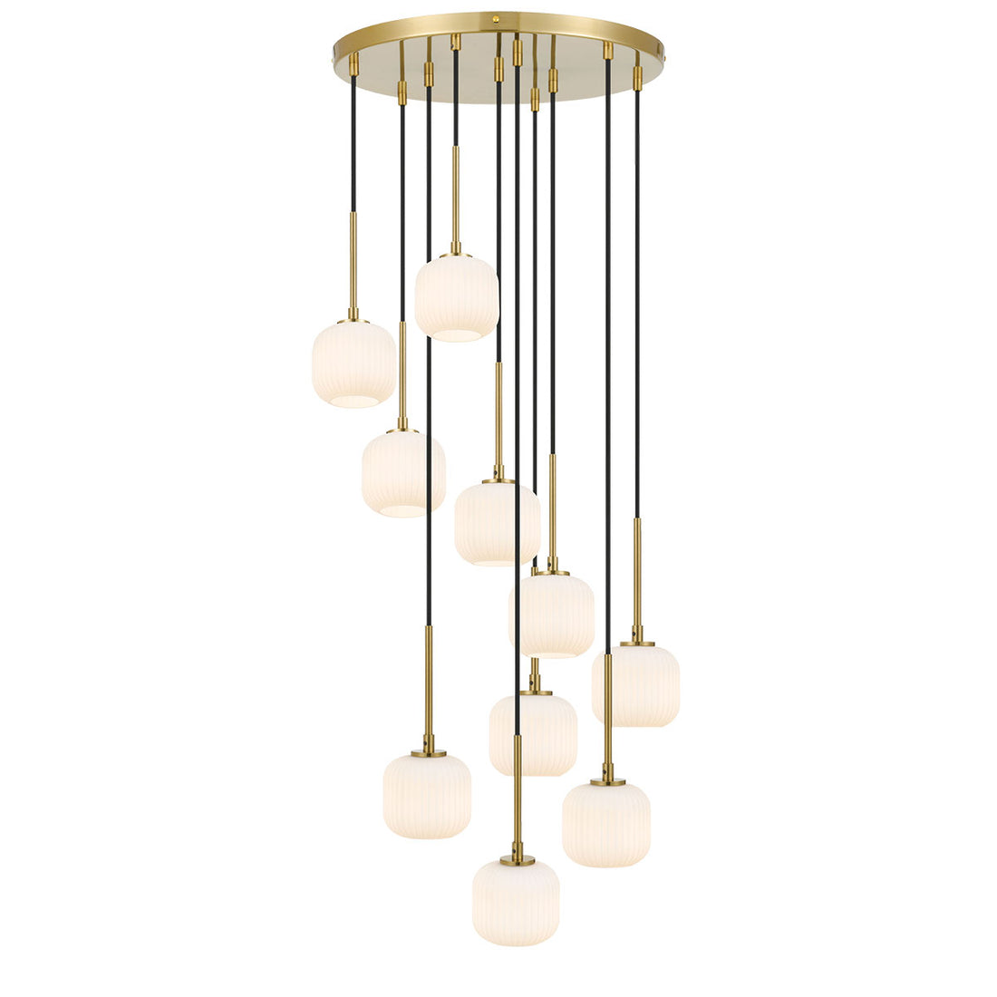Bobo 10 Light Antique Gold with Opal Glass Pendant