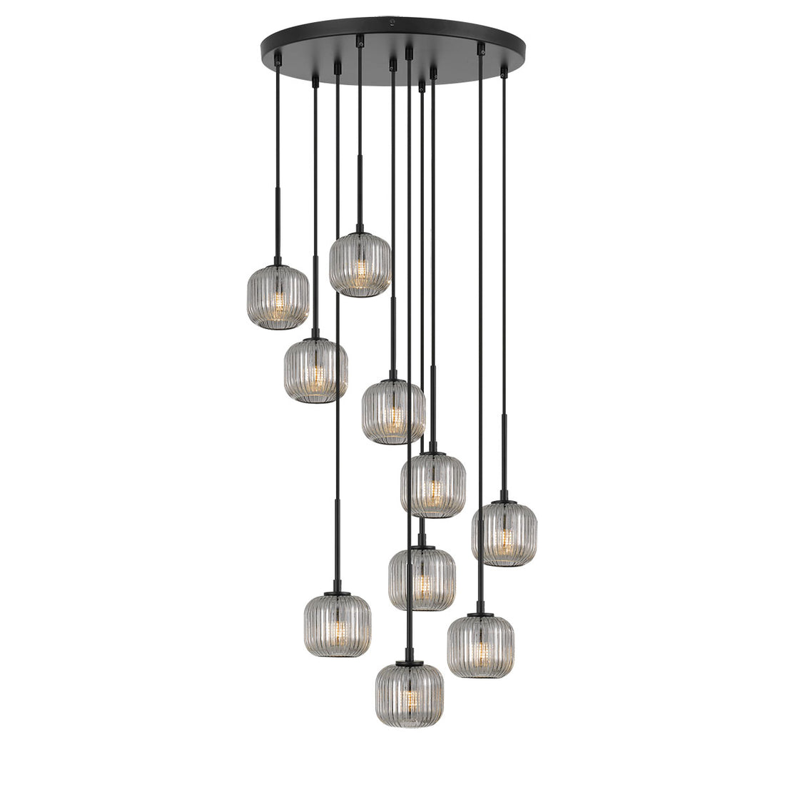 Bobo 10 Light Black with Smoke Glass Pendant