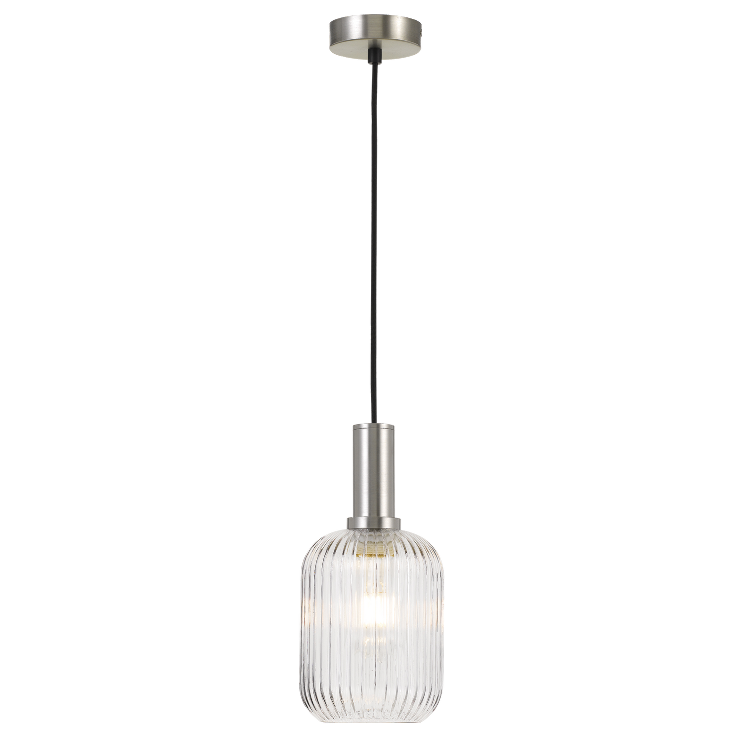 Bonura PE14 Nickel and Clear Reeded Glass Modern Pendant