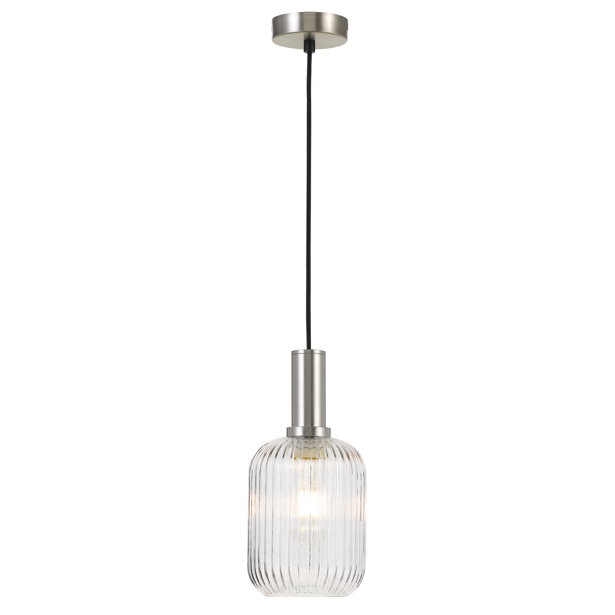 Bonura PE14 Nickel and Clear Reeded Glass Modern Pendant