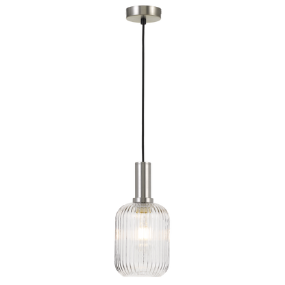 Bonura PE14 Nickel and Clear Reeded Glass Modern Pendant